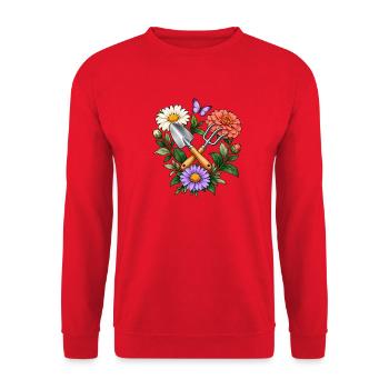 Hobbygärtner Geschenkidee Blumenkranz Garten - Unisex Pullover - Rot - Vorne - Alina (178cm) & Michal (187cm)