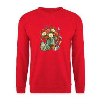 Floristin Geschenkidee Zinkgießkanne Gartenliebe - Unisex Pullover - Rot - Vorne - Alina (178cm) & Michal (187cm)
