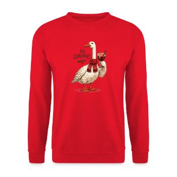 Na Zdrowie polnisches Weihnachtsgans-Design - Unisex Pullover - Rot - Vorne - Alina (178cm) & Michal (187cm)