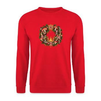 Design des slawischen Wintersonnenwenden-Pilzkranzes - Unisex Pullover - Rot - Vorne - Alina (178cm) & Michal (187cm)