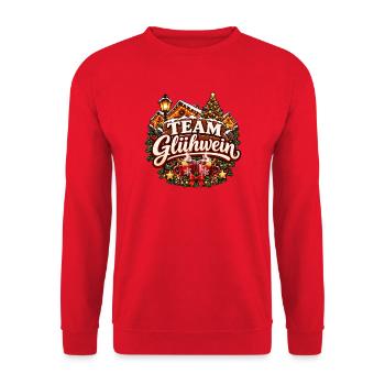 Team Glühwein - Partner Motiv Weihnachtsmarkt - Unisex Pullover - Rot - Vorne - Alina (178cm) & Michal (187cm)