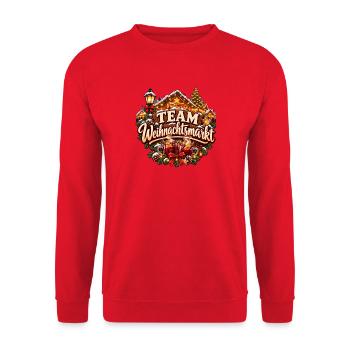 Team Weihnachtsmarkt - Gruppen Motiv Glühwein - Unisex Pullover - Rot - Vorne - Alina (178cm) & Michal (187cm)