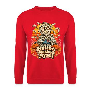 Halloween-Mumie Button Mashed Myself Gamer - Unisex Pullover - Rot - Vorne - Alina (178cm) & Michal (187cm)
