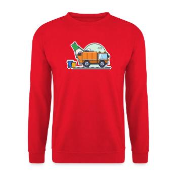 Müllauto leert eine Mülltonne - Unisex Pullover - Rot - Vorne - Alina (178cm) & Michal (187cm)
