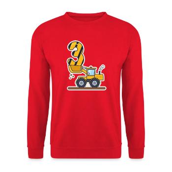 3. Geburtstag: Radlader hebt eine große 3 - Unisex Pullover - Rot - Vorne - Alina (178cm) & Michal (187cm)