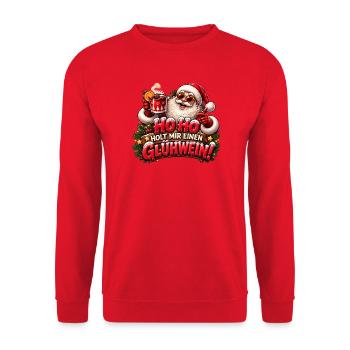Ho Ho Ho - Glühwein mit Santa - Unisex Pullover - Rot - Vorne - Alina (178cm) & Michal (187cm)