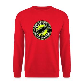 Asphalt Surfer – Longboard-Skater-Abzeichen - Unisex Pullover - Rot - Vorne - Alina (178cm) & Michal (187cm)
