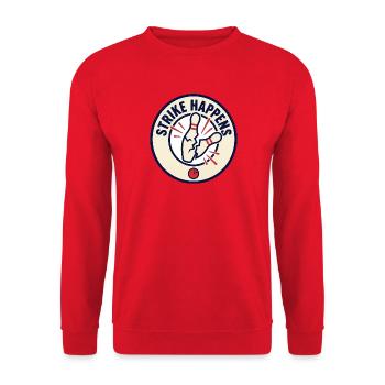 Strike Happens – Bowling-Humorabzeichen - Unisex Pullover - Rot - Vorne - Alina (178cm) & Michal (187cm)