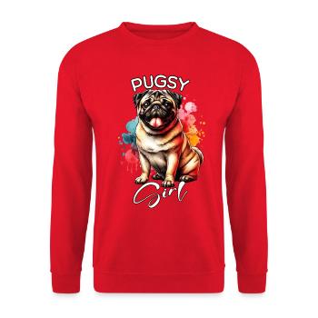 Pug Mädchen Mops - Unisex Pullover - Rot - Vorne - Alina (178cm) & Michal (187cm)