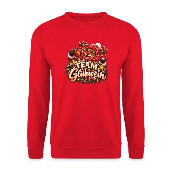 Team Glühwein - Lustiges Team Motiv Weihnachten - Unisex Pullover - Rot - Vorne - Alina (178cm) & Michal (187cm)
