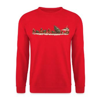 Tree Haul Day Vintage-Weihnachtsbaumschlitten - Unisex Pullover - Rot - Vorne - Alina (178cm) & Michal (187cm)