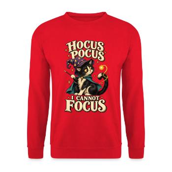 ADHS Zauberkatze Hocus Pocus I Cannot Focus Humor - Unisex Pullover - Rot - Vorne - Alina (178cm) & Michal (187cm)