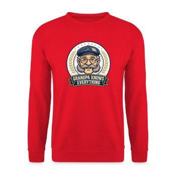 Opa weiß alles T-Shirt — Lustiger Opa - Unisex Pullover - Rot - Vorne - Alina (178cm) & Michal (187cm)