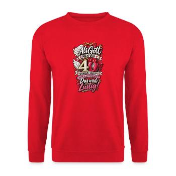 40. Geburtstag – Engel trifft Teufel - Unisex Pullover - Rot - Vorne - Alina (178cm) & Michal (187cm)