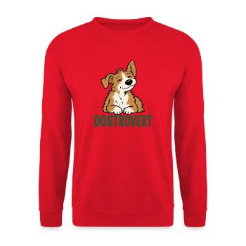 Dogtrovert Lustiger Introvertierter Hundeliebhaber-Design - Unisex Pullover - Rot - Vorne - Alina (178cm) & Michal (187cm)