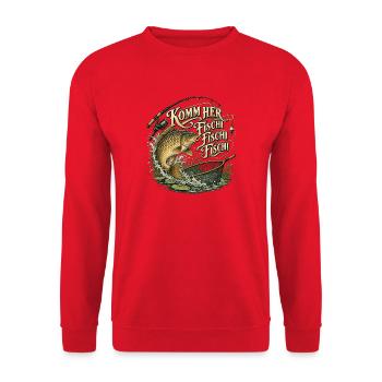 Karpfenangler Spruch Kescher Angelrute Papa - Unisex Pullover - Rot - Vorne - Alina (178cm) & Michal (187cm)