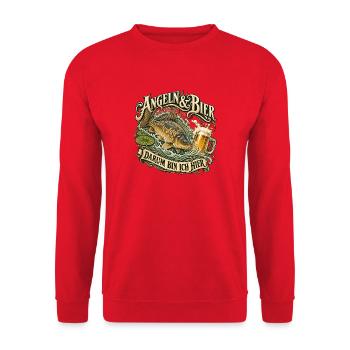 Angler Spruch Bier und Karpfen Spiegelkarpfen - Unisex Pullover - Rot - Vorne - Alina (178cm) & Michal (187cm)