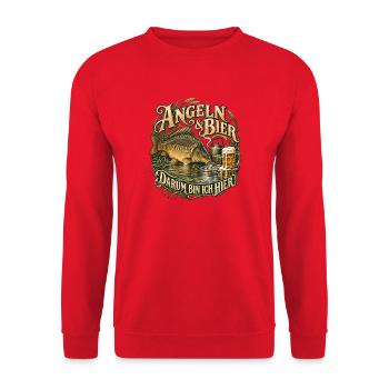Angler Bier Karpfen Angelkoffer Wasserkessel - Unisex Pullover - Rot - Vorne - Alina (178cm) & Michal (187cm)