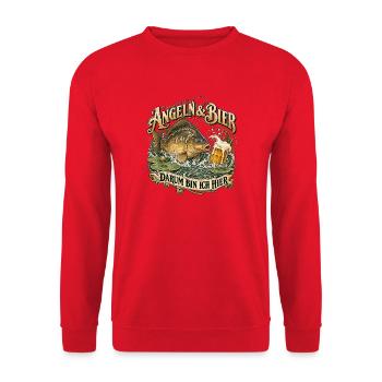 Angler Spruch Bier und Karpfen Spiegelkarpfen Papa - Unisex Pullover - Rot - Vorne - Alina (178cm) & Michal (187cm)