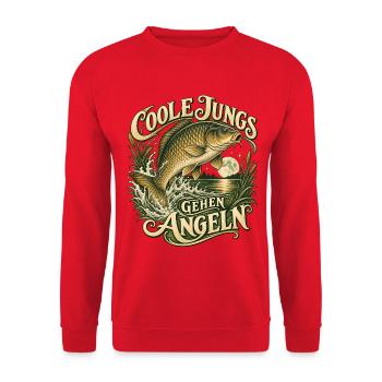 Angler Spruch Jungen Karpfen Mond Papa Sohn - Unisex Pullover - Rot - Vorne - Alina (178cm) & Michal (187cm)
