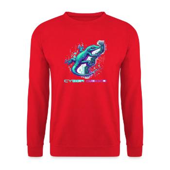 Cyber Gekko – Neon Circuit Echse - Unisex Pullover - Rot - Vorne - Alina (178cm) & Michal (187cm)