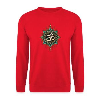 Om Mandala – Spirituelles Yoga Design - Unisex Pullover - Rot - Vorne - Alina (178cm) & Michal (187cm)