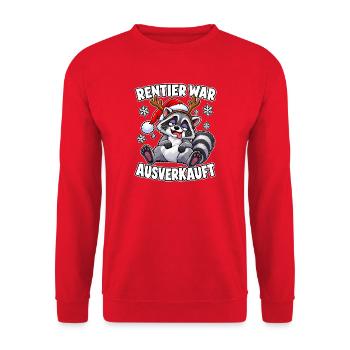 Rentier war ausverkauft Waschbär - Unisex Pullover - Rot - Vorne - Alina (178cm) & Michal (187cm)