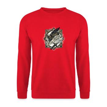 Die_Feder_ist_maechtiger_als_das_Schwert_-_Art_ - Unisex Pullover - Rot - Vorne - Alina (178cm) & Michal (187cm)