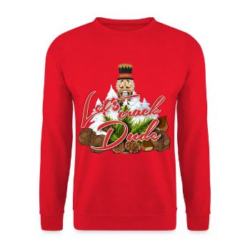 Weihnachtslustiges Nussknacker-Design lässt uns knacken, Kumpel - Unisex Pullover - Rot - Vorne - Alina (178cm) & Michal (187cm)