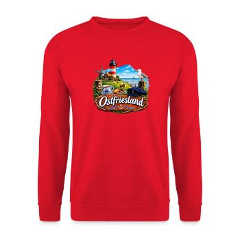 OSTFRIESLAND - Unisex Pullover - Rot - Vorne - Alina (178cm) & Michal (187cm)