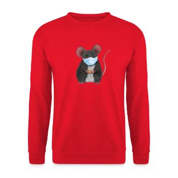 Ratte mit Mundschutz - Ratte mit Käse - Unisex Pullover - Rot - Vorne - Alina (178cm) & Michal (187cm)