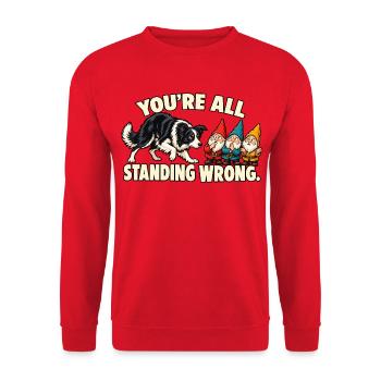Border Collie Herdenzwerge - Unisex Pullover - Rot - Vorne - Alina (178cm) & Michal (187cm)