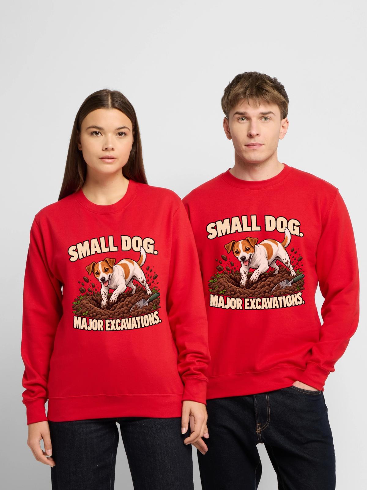 Jack Russell Ausgrabungen - Unisex Pullover - Rot - Vorne - Alina (178cm) & Michal (187cm)