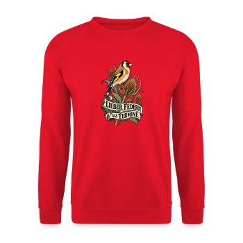 Stieglitz Distelfink - Lieber Federn als Termine  - Unisex Pullover - Rot - Vorne - Alina (178cm) & Michal (187cm)