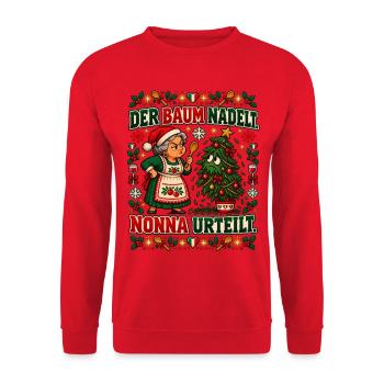 Der Baum nadelt. Nonna urteilt. - Unisex Pullover - Rot - Vorne - Alina (178cm) & Michal (187cm)