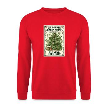 Bohnen überholen die Planung – Vintage-Garten - Unisex Pullover - Rot - Vorne - Alina (178cm) & Michal (187cm)