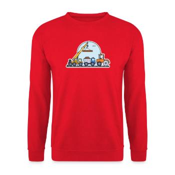 Baustelle: Kran, Kipper und Straßenwalze - Unisex Pullover - Rot - Vorne - Alina (178cm) & Michal (187cm)