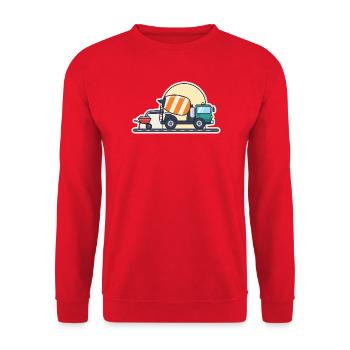Betonmischer füllt eine Schubkarre mit Beton - Unisex Pullover - Rot - Vorne - Alina (178cm) & Michal (187cm)