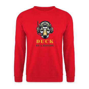 Coole Ente mit Militärhelm Duck on a Mission - Unisex Pullover - Rot - Vorne - Alina (178cm) & Michal (187cm)
