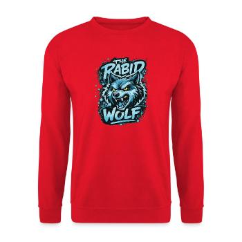 Wütender Wolf in Blau mit gelben Augen - Unisex Pullover - Rot - Vorne - Alina (178cm) & Michal (187cm)