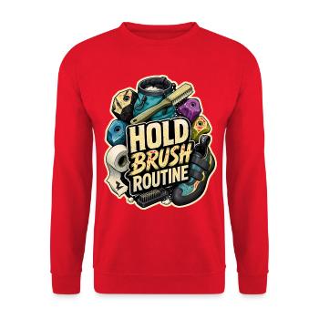 HOLD BRUSH ROUTINE - Unisex Pullover - Rot - Vorne - Alina (178cm) & Michal (187cm)