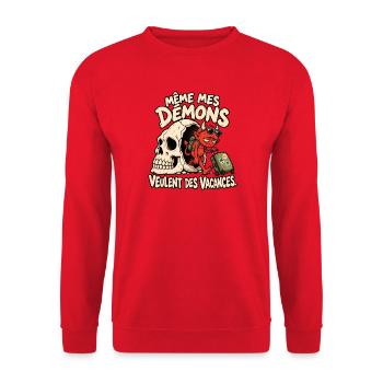 Sogar meine Dämonen wollen Urlaub – Humor - Unisex Pullover - Rot - Vorne - Alina (178cm) & Michal (187cm)
