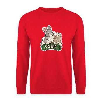 Dokumentnager Häschen mit Papierstapeln - Unisex Pullover - Rot - Vorne - Alina (178cm) & Michal (187cm)