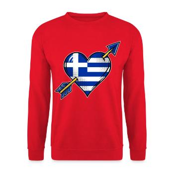 Griechenland Flagge Herz mit Pfeil - Unisex Pullover - Rot - Vorne - Alina (178cm) & Michal (187cm)