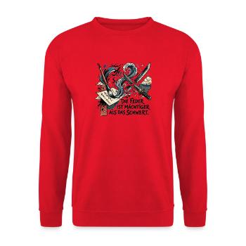 Die_Feder_ist_maechtiger_als_das_Schwert_-_Ukiy - Unisex Pullover - Rot - Vorne - Alina (178cm) & Michal (187cm)