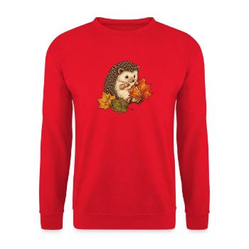 Süßer Igel näht Herbstblätter - Unisex Pullover - Rot - Vorne - Alina (178cm) & Michal (187cm)