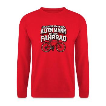 Alten Mann mit Fahrrad Warnung - Unisex Pullover - Rot - Vorne - Alina (178cm) & Michal (187cm)