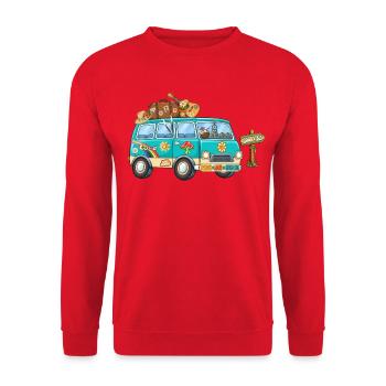 70er Camper Wohnmobil - Unisex Pullover - Rot - Vorne - Alina (178cm) & Michal (187cm)