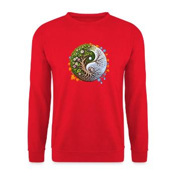 YinYang Baum des Lebens - Unisex Pullover - Rot - Vorne - Alina (178cm) & Michal (187cm)