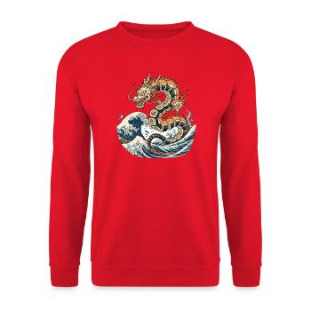 Sushi-Drache auf der großen Welle - Unisex Pullover - Rot - Vorne - Alina (178cm) & Michal (187cm)